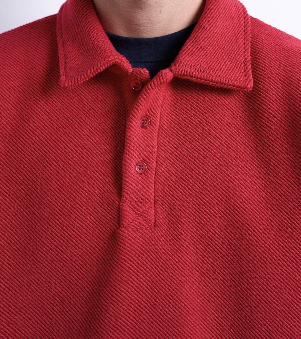 Topman Men's Red Long Sleeve Collared Solid Polo Shirt 3-Button Size M